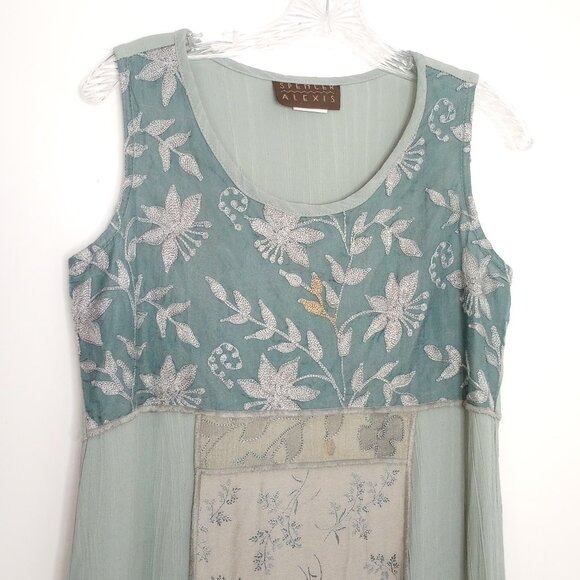 Spencer Alexis Green Embroidered Boho Vintage Maxi Dress - Picture 5 of 12